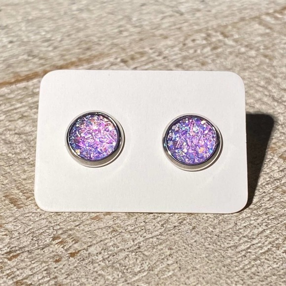 Boutique Jewelry - 3/$20 Purple Pink Druzy DRUSY Silver Stud Earrings